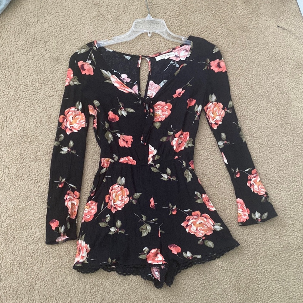 Rewind Black Floral Romper XS